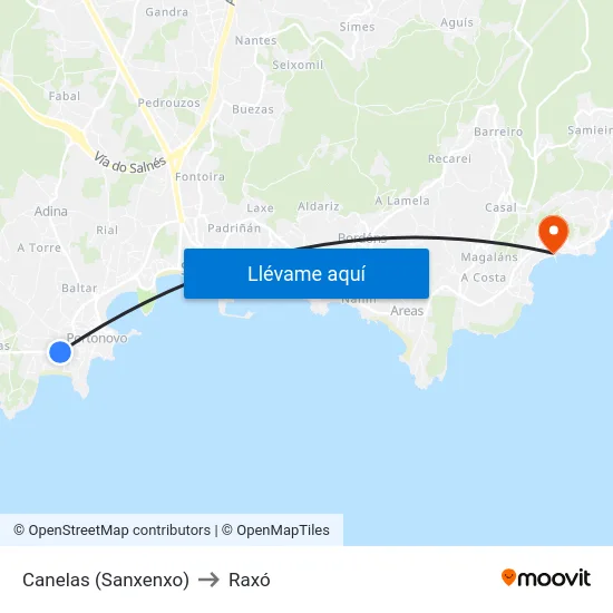 Canelas (Sanxenxo) to Raxó map