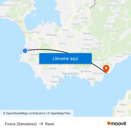 Foxos (Sanxenxo) to Raxó map
