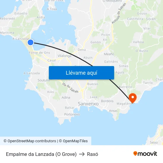 Empalme da Lanzada (O Grove) to Raxó map