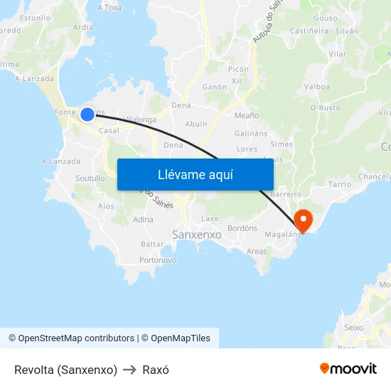 Revolta (Sanxenxo) to Raxó map