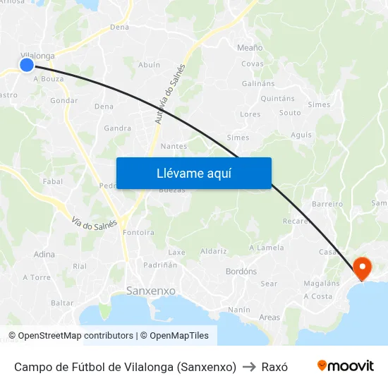 Campo de Fútbol de Vilalonga (Sanxenxo) to Raxó map