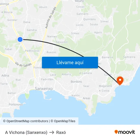 A Vichona (Sanxenxo) to Raxó map