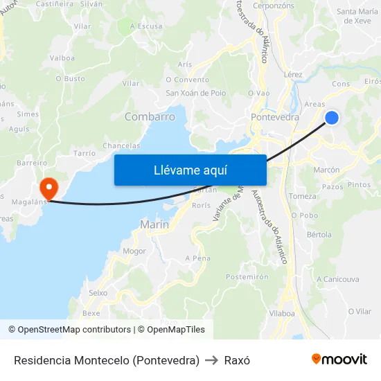 Residencia Montecelo (Pontevedra) to Raxó map
