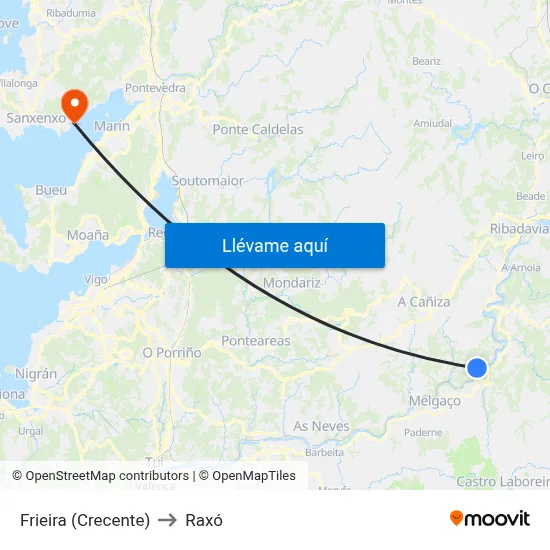 Frieira (Crecente) to Raxó map