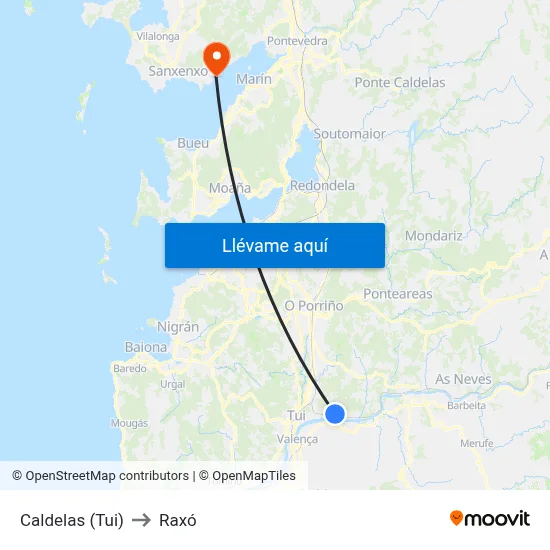 Caldelas (Tui) to Raxó map