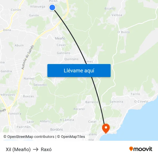 Xil (Meaño) to Raxó map