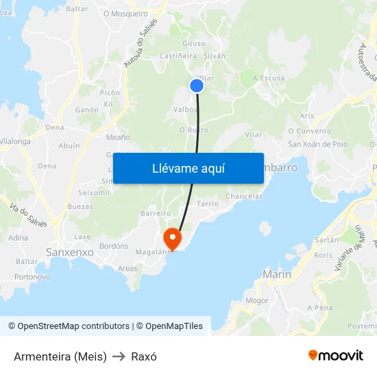 Armenteira (Meis) to Raxó map
