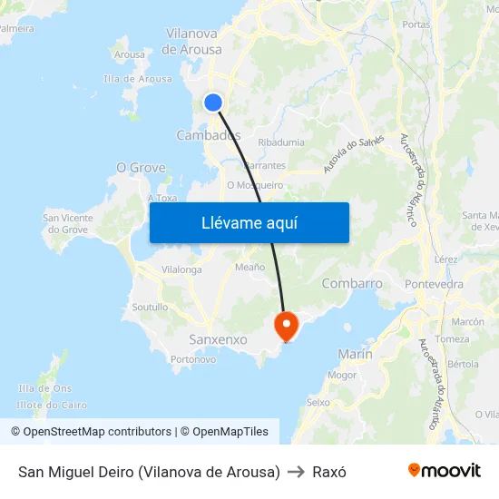 San Miguel Deiro (Vilanova de Arousa) to Raxó map