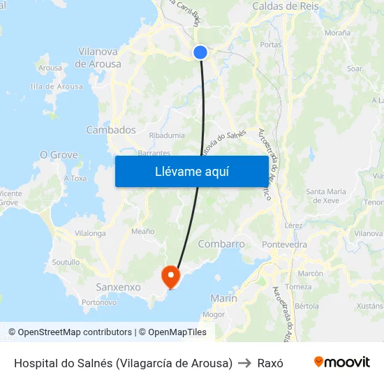 Hospital do Salnés (Vilagarcía de Arousa) to Raxó map
