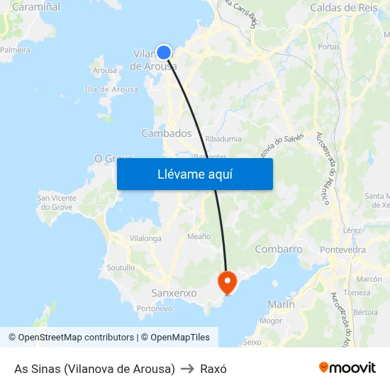 As Sinas (Vilanova de Arousa) to Raxó map