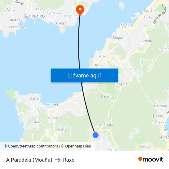 A Paradela (Moaña) to Raxó map