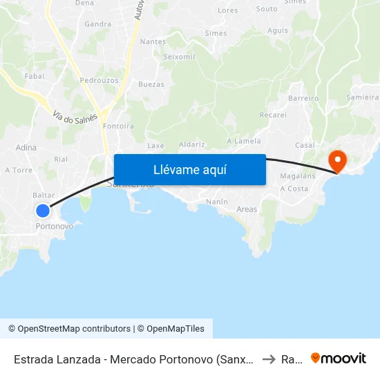 Estrada Lanzada - Mercado Portonovo (Sanxenxo) to Raxó map