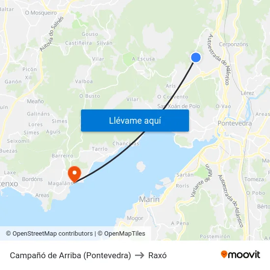Campañó de Arriba (Pontevedra) to Raxó map