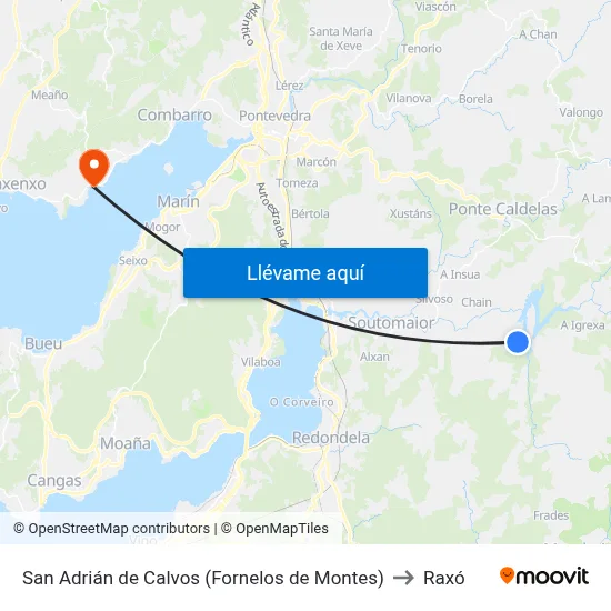 San Adrián de Calvos (Fornelos de Montes) to Raxó map