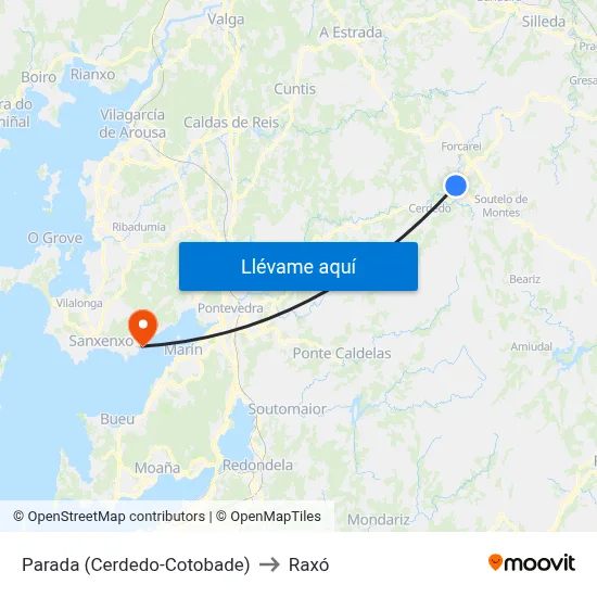 Parada (Cerdedo-Cotobade) to Raxó map
