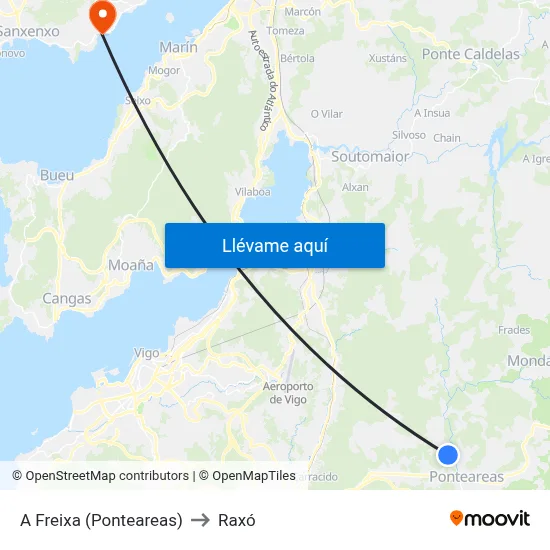 A Freixa (Ponteareas) to Raxó map