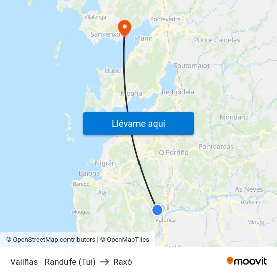Valiñas - Randufe (Tui) to Raxó map
