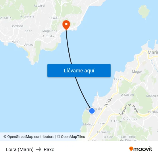 Loira (Marín) to Raxó map