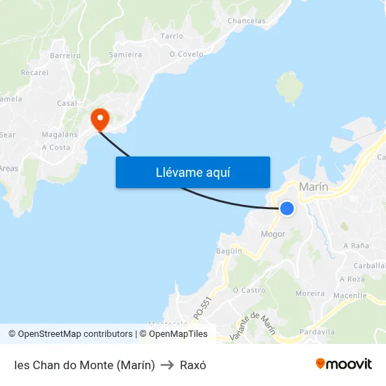 Ies Chan do Monte (Marín) to Raxó map