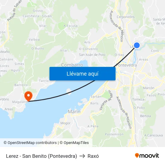 Lerez - San Benito (Pontevedra) to Raxó map
