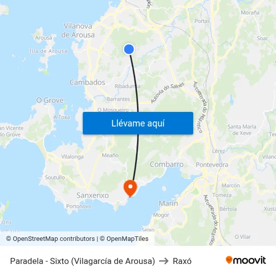 Paradela - Sixto (Vilagarcía de Arousa) to Raxó map