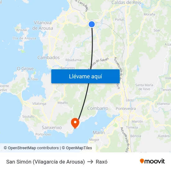 San Simón (Vilagarcía de Arousa) to Raxó map