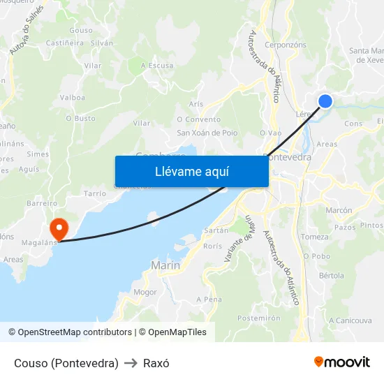Couso (Pontevedra) to Raxó map