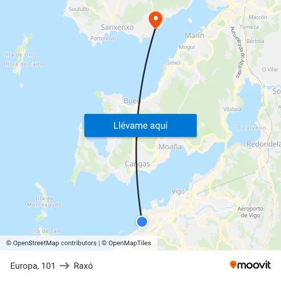 Europa, 101 to Raxó map