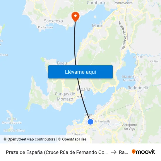 Praza de España (Cruce Rúa de Fernando Conde) to Raxó map