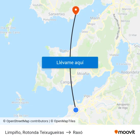 Limpiño, Rotonda Teixugueiras to Raxó map