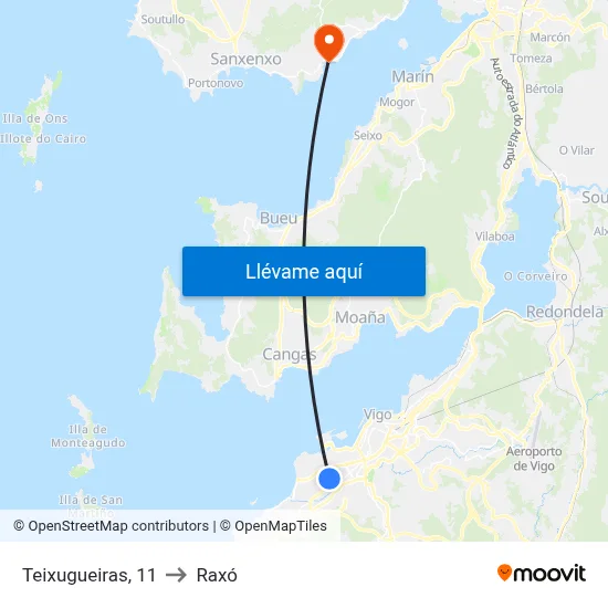 Teixugueiras, 11 to Raxó map
