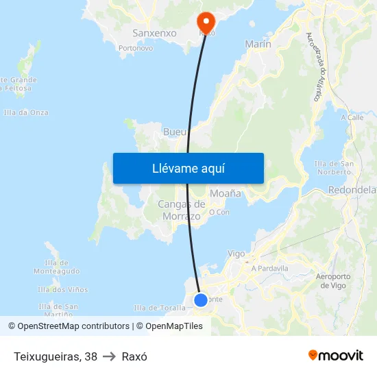 Teixugueiras, 38 to Raxó map