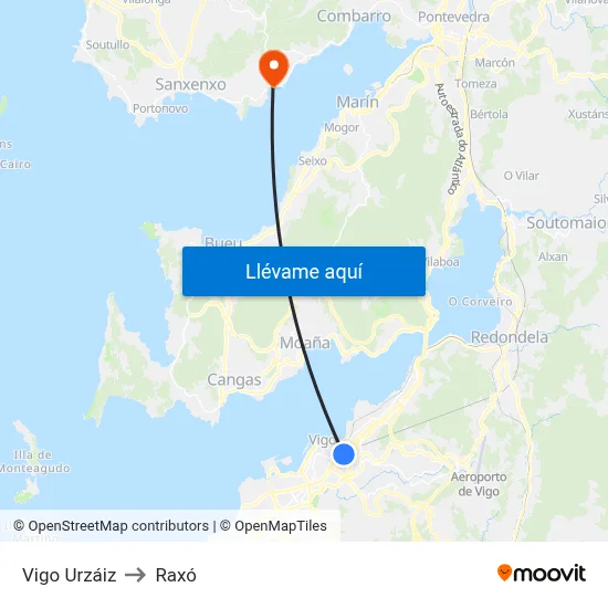 Vigo Urzáiz to Raxó map
