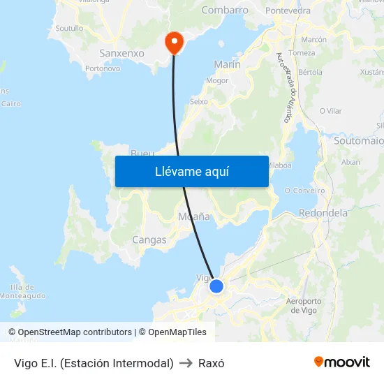 Vigo E.I. (Estación Intermodal) to Raxó map