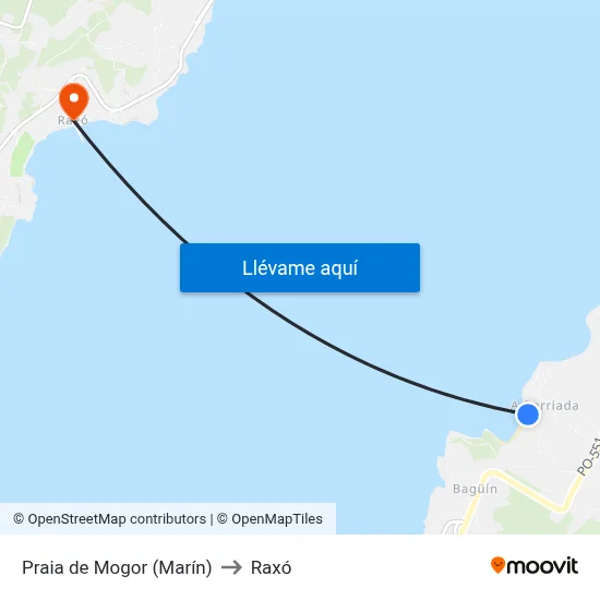 Praia de Mogor (Marín) to Raxó map