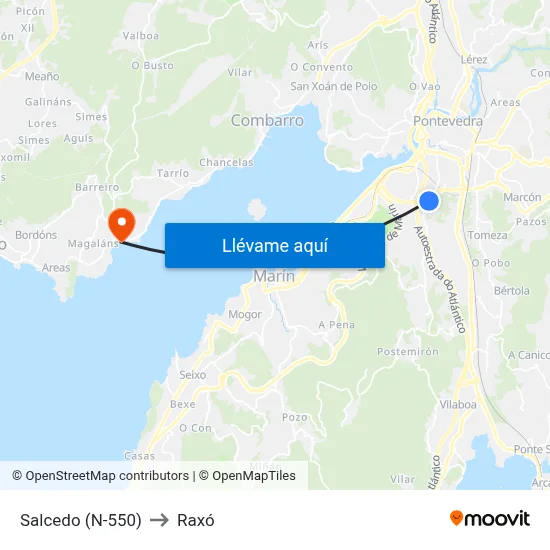 Salcedo (N-550) to Raxó map