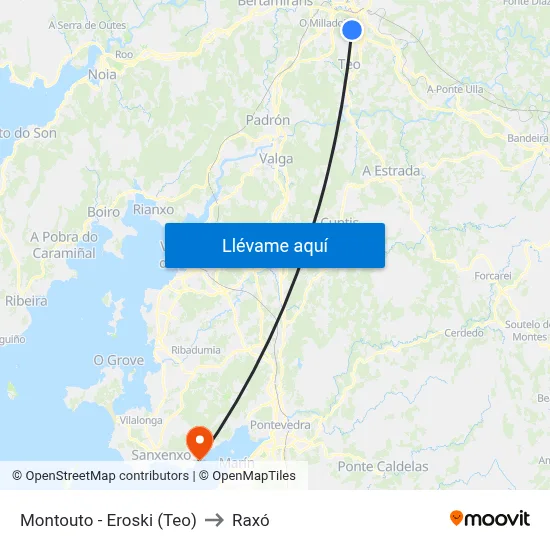 Montouto - Eroski (Teo) to Raxó map