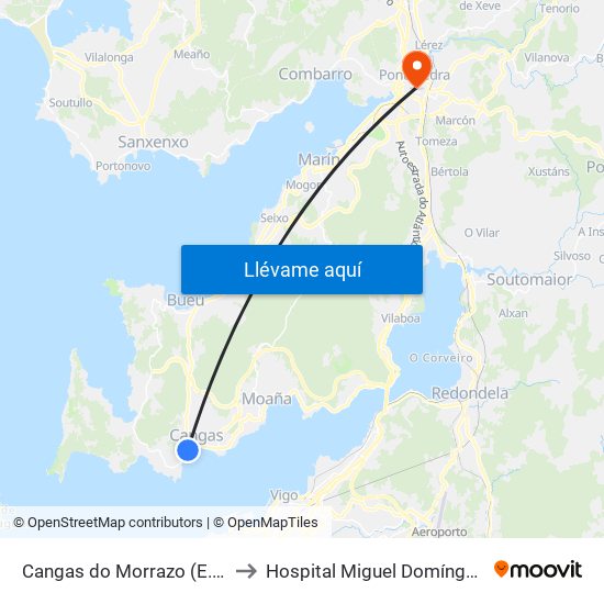 Cangas do Morrazo (E.A.) to Hospital Miguel Domínguez map
