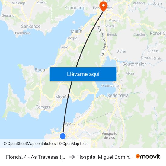 Florida, 4 - As Travesas (Vigo) to Hospital Miguel Domínguez map