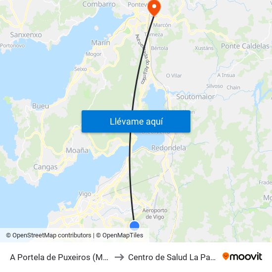 A Portela de Puxeiros (Mos) to Centro de Salud La Parda map