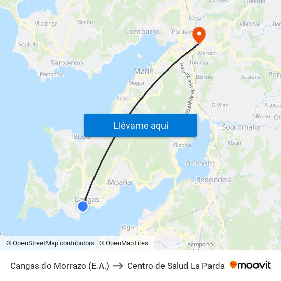 Cangas do Morrazo (E.A.) to Centro de Salud La Parda map