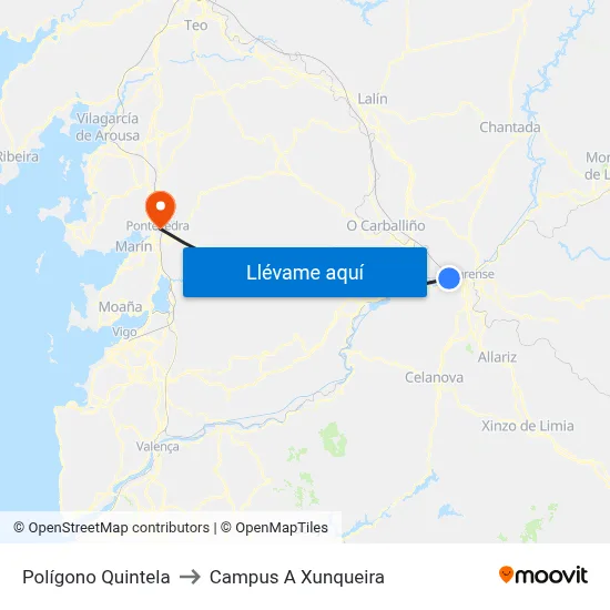 Polígono Quintela to Campus A Xunqueira map