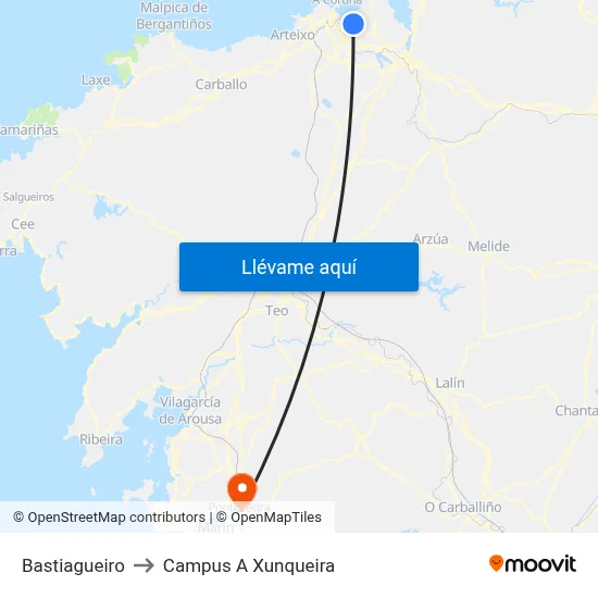 Bastiagueiro to Campus A Xunqueira map