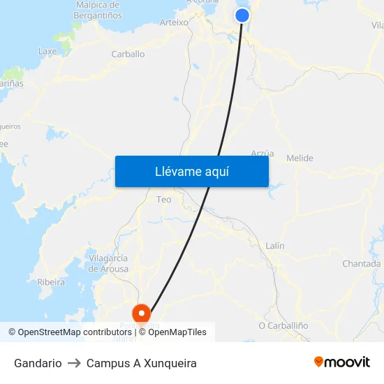 Gandario to Campus A Xunqueira map