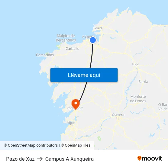 Pazo de Xaz to Campus A Xunqueira map