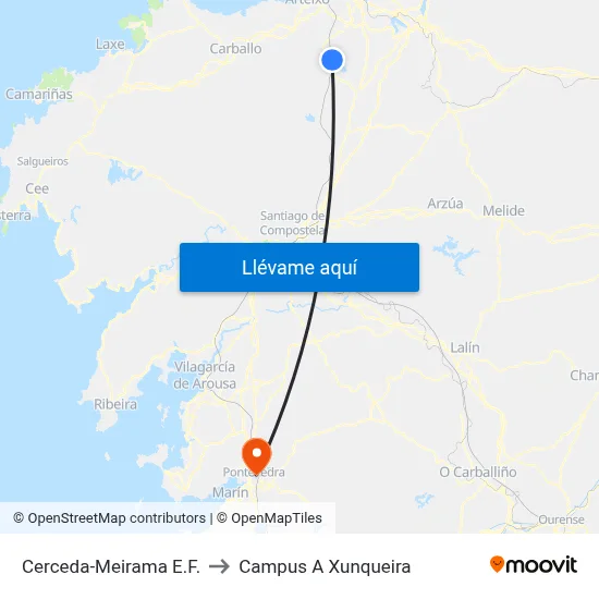 Cerceda-Meirama E.F. to Campus A Xunqueira map