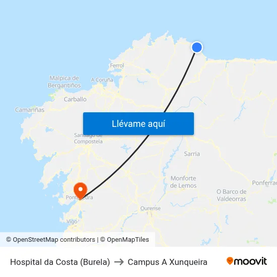 Hospital da Costa (Burela) to Campus A Xunqueira map