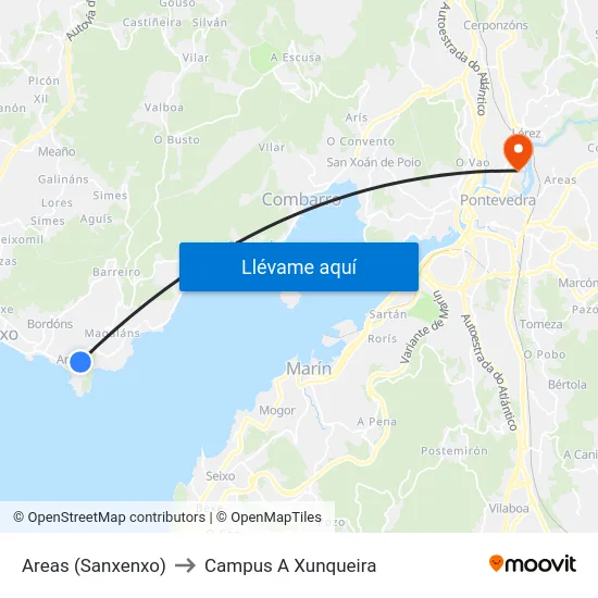 Areas (Sanxenxo) to Campus A Xunqueira map