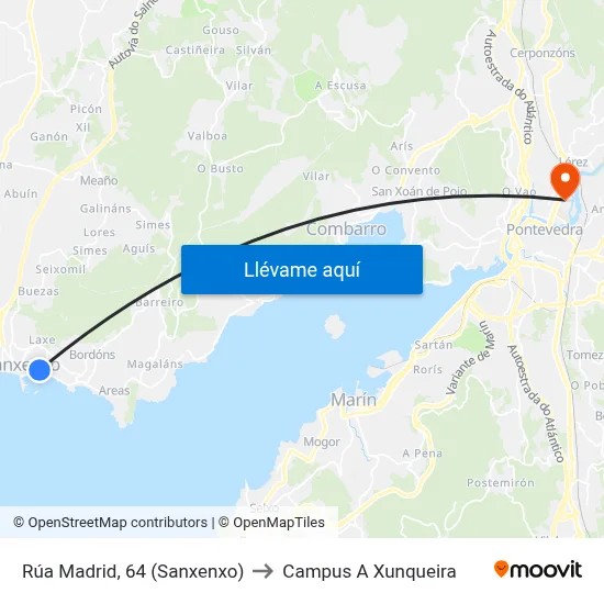 Rúa Madrid, 64 (Sanxenxo) to Campus A Xunqueira map