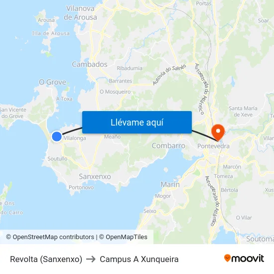 Revolta (Sanxenxo) to Campus A Xunqueira map